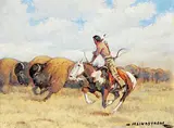 Matt Lindstrom, Untitled - Bison Hunter, oil on paper board