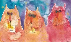 Audrey Mabee, Untitled - Three Grumpy Cats, watercolour on paper