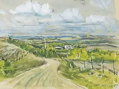 Ernest Luthi, Untitled - Rural Road into Valley, 1969, gouache and graphite on paper