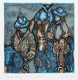 Dora Helen Mackie, Three Riders #21/40, colour etching on paper