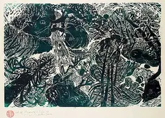 Matsubara Naoko, Mountain Echo #ed. 25, 1968, colour wood block on paper