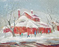 Lillian McGeoch, The Station at Woodbridge, oil on wood board