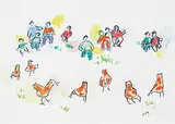 Janet Mitchell, Untitled - Children Watching Chickens, watercolour on paper