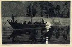 Walter J. Phillips, Moon and Mist, York Boats, 1932, wood engraving on paper