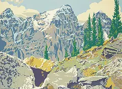 Walter J. Phillips, Valley of the Ten Peaks, colour silkscreen on paper board