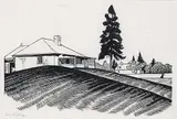 Walter J. Phillips, Engineer's House and South Wall, 1931, wood engraving on paper