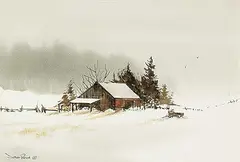 Jack Henry Reid, Untitled - Winter Barn, 1982, watercolour on paper