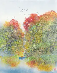 Thep Thavonsouk, Untitled - Autumn Boat Ride, 1987, watercolour on paper