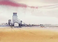 George Weber, Untitled - Elevators at Dusk, 1985, watercolour on paper