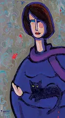 Pam Weber, Oh That Black Cat, acrylic on paper board