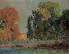 John William Beatty, Untitled - Edge of River, oil on wood panel