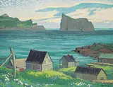 Adolphus George Broomfield, Perce Village from Bonaventure Island Gaspe Quebec, oil on canvas board