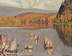 A. J. Casson, Still Morning - Redmond Bay - Lake Baptiste - October 1953, 1953, oil on paper board