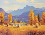 Roland Gissing, Autumn Near Spillimacheen, 1952, oil on canvas