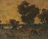 James Henderson, Grazing Cattle Under Evening Sky, oil on canvas