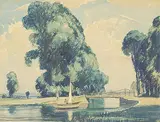 Alfred Crocker Leighton, Untitled - Sailboat and the Loch