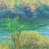 John Mckee, Untitled - Fishing Spot, acrylic on wood board