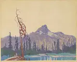 Walter J. Phillips, Mount Cathedral from Lake O'Hara, British Columbia #95/250, 1927, colour wood block on paper