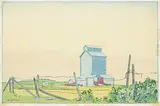 Walter J. Phillips, Prairie Elevator #84/100, 1943, colour wood block on paper