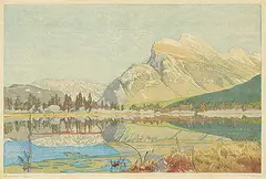 Walter J. Phillips, Mount Rundle #47/100, 1950, colour wood block on paper