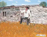 Allen Sapp, Standing Outside My Cabin, acrylic on canvas