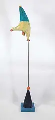 Péter Kiss, Untitled - Trying to Maintain a Balance, painted wood and metal sculpture