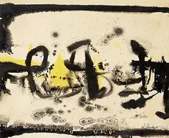 Jack Shadbolt, Untitled - Calligraphy with Yellow, 1962, watercolour and ink on paper