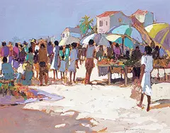 André Bertounesque, Le Marche, oil on wood board