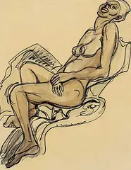 Fritz Brandtner, Reclining Nude, 1935, watercolour and ink on paper
