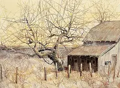 Tinyan Chan, Untitled - Lonely Barn, oil on canvas
