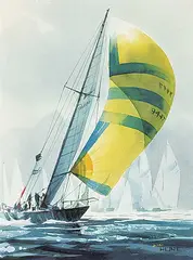 Harry Heine, The Yellow Spinnaker [Big Bird, Swiftsure Race 1983], 1983, watercolour on paper