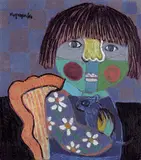 Zbigniew Stanley Kupczynski, Untitled - XK181 [Girl With Cat], pastel on paper