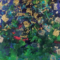 Barbara McGivern, Jam Jar Series Dubai, Blue Green Red, mixed media on canvas