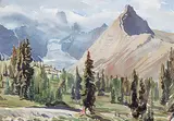 Hilda's Peak and Hilda's Glacier by Margaret Shelton, 1946, watercolour on paper, sold Nov 2022