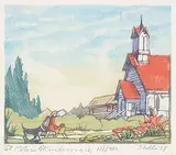 St. Peter's Windermere #116/200 by Margaret Shelton, 1977, lino block in eight colours on paper, sold Nov 2022