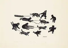 Peter Aliknak, Children Playing #26/50, 1973, stonecut on paper
