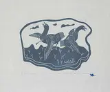 Syollie Arpatuk Amituk, Two Snow Geese, One Goose was Shot by an Arrow #12/30, 1973, stonecut on paper