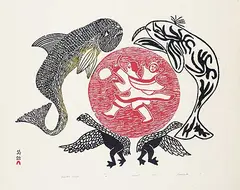 Sorosiluto Ashoona, Angako's Dream #18/50, 1972, colour stonecut on paper