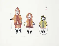 Goo Echalook, Hunter and Family #25/50, 1978, colour stonecut and stencil on paper