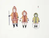 Goo Echalook, Hunter and Family #25/50, 1978, colour stonecut and stencil on paper