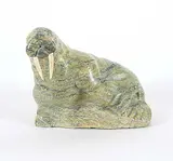 Temela Ikkidluak, Walrus, 1991, green stone carving with bone