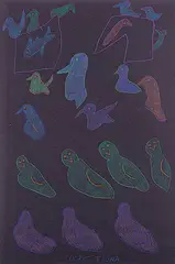 Tuna Iquliq, Untitled - Birds, Fish and Seals, pastel on paper