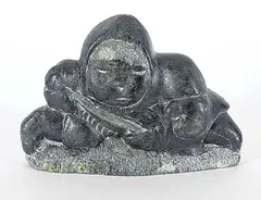 Johnny Inukpuk, Untitled - Today's Catch, grey stone carving