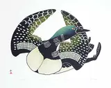 Iyola Kingwatsiak, Loon's Descent #12/50, 1992, colour stonecut and stencil on paper
