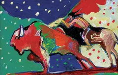 Brent Learned, Untitled - Buffalo Hunt, acrylic on paper