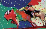 Brent Learned, Untitled - Buffalo Hunt, acrylic on paper