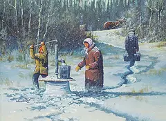 Ken Lonechild, Untitled - Getting Water, acrylic on canvas