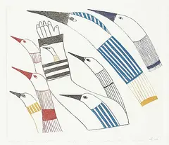 Pudlo Pudlat, Intruder Among the Loons #13/25, 1984, colour etching on paper
