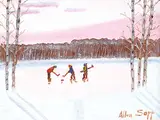 Allen Sapp, Untitled - Hockey at Sunset, acrylic on canvas