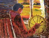 Allen Sapp, Untitled - Grandfather Playing Drum, acrylic on canvas